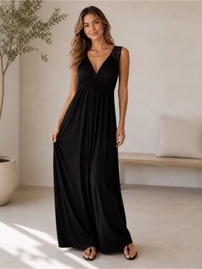 AQUA Lace Back V-Neck A-Line Maxi Dress